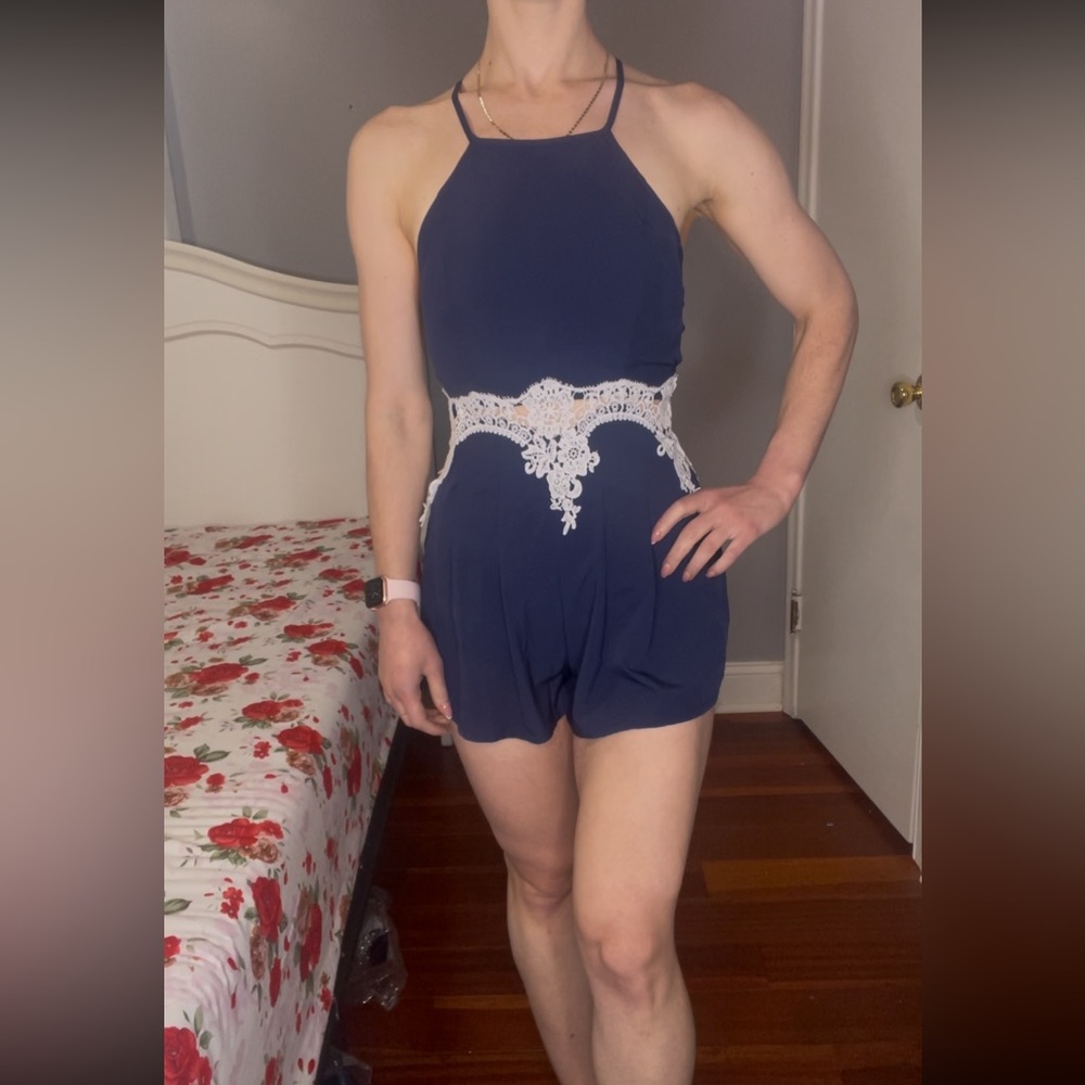 Blue and white romper
